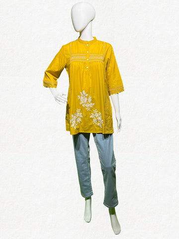 Happiora Sunflower Bloom: Embroidered Cotton Kurti