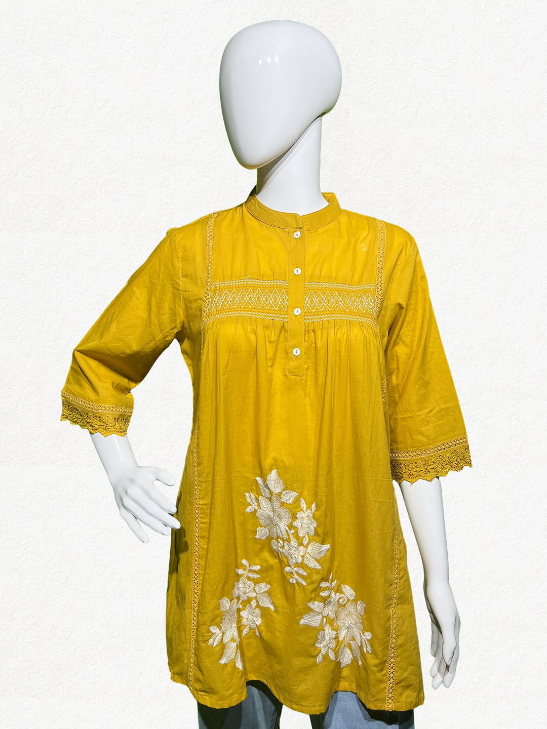 Happiora Sunflower Bloom: Embroidered Cotton Kurti