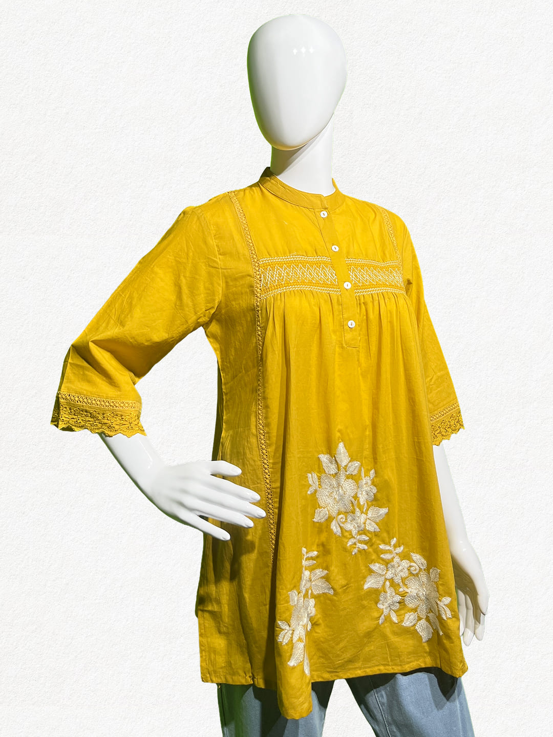 Happiora Sunflower Bloom: Embroidered Cotton Kurti