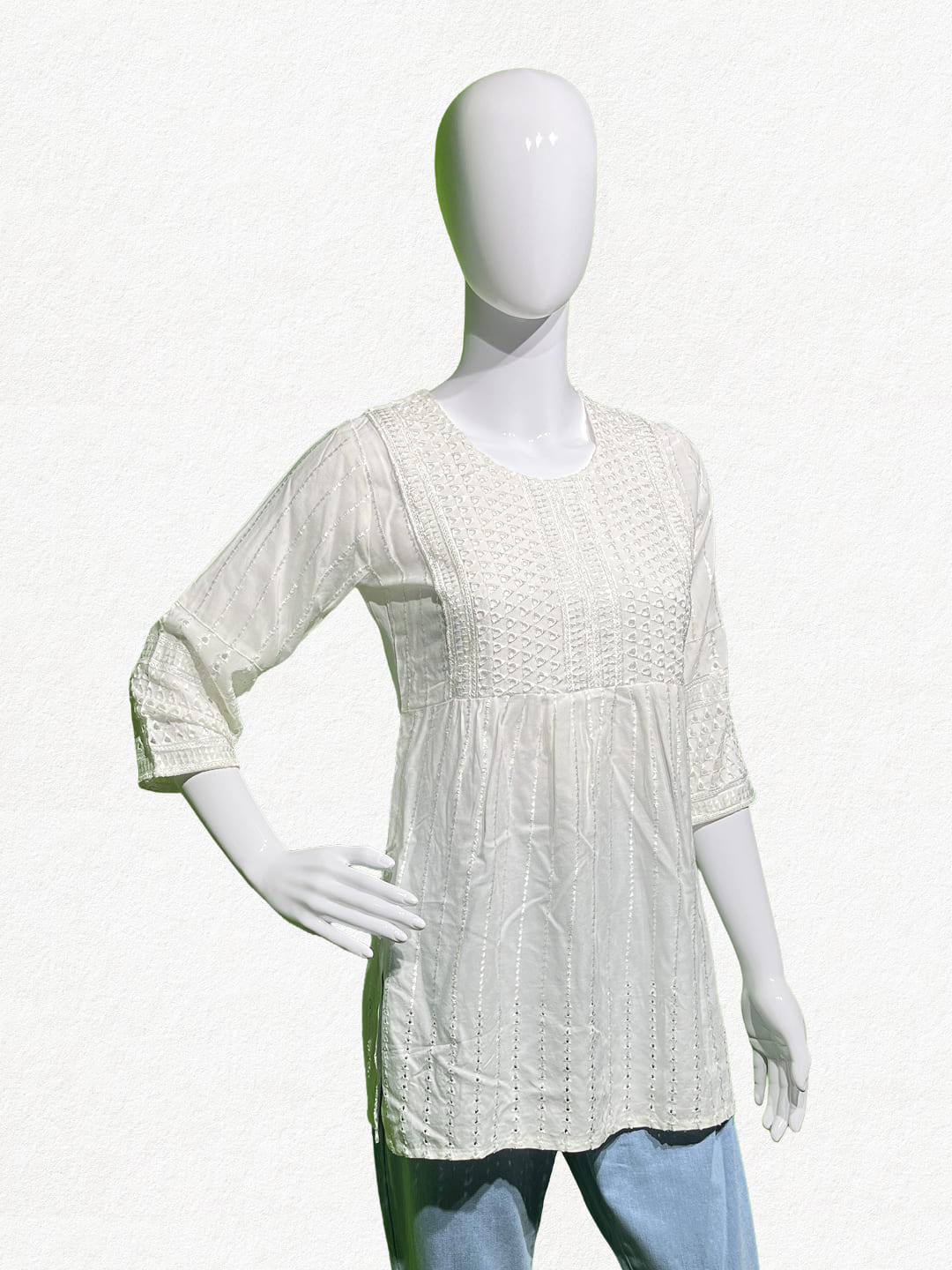 Happiora Pearl White: Embroidered Cotton Tunic