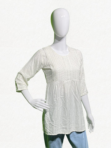 Happiora Pearl White: Embroidered Cotton Tunic