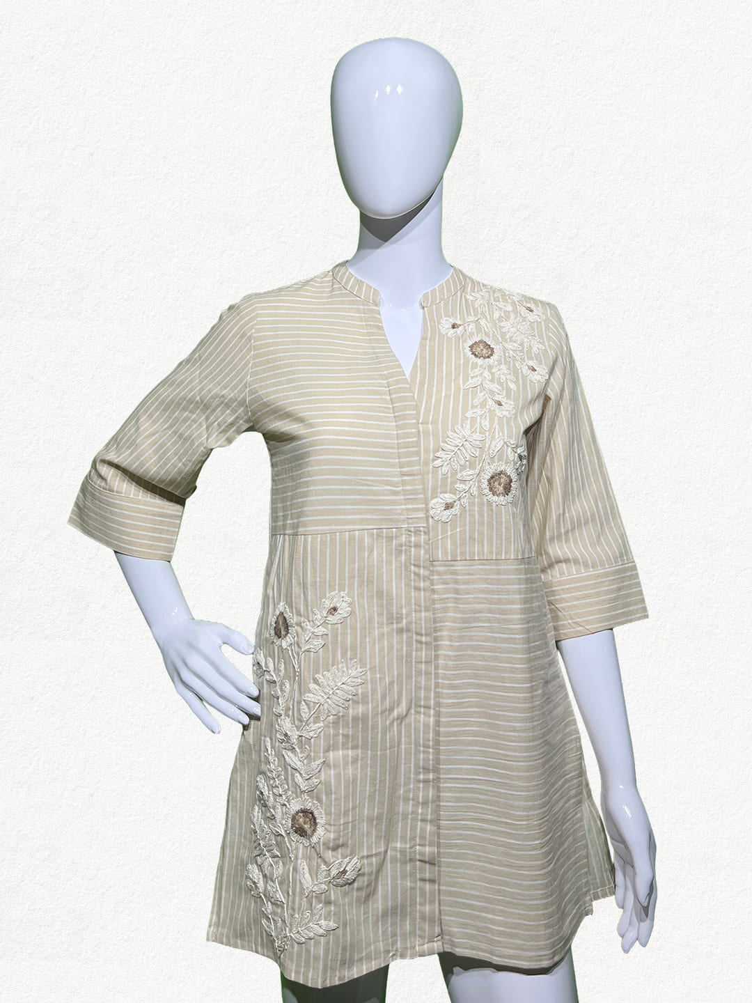 Happiora Vanilla Vine: Striped Embroidered Tunic
