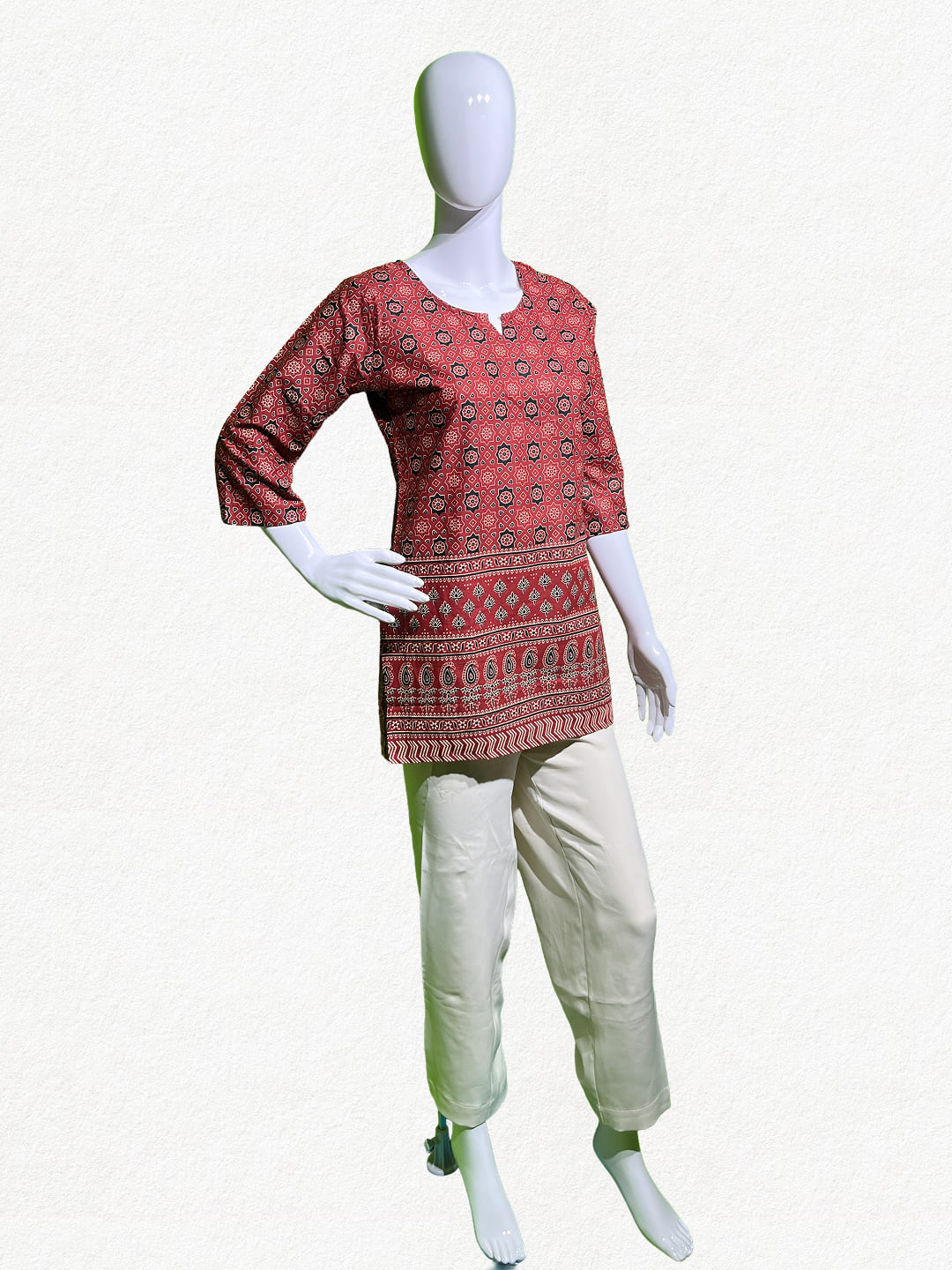 Happiora Crimson Ajrakh: Hand-Printed Heritage Kurti