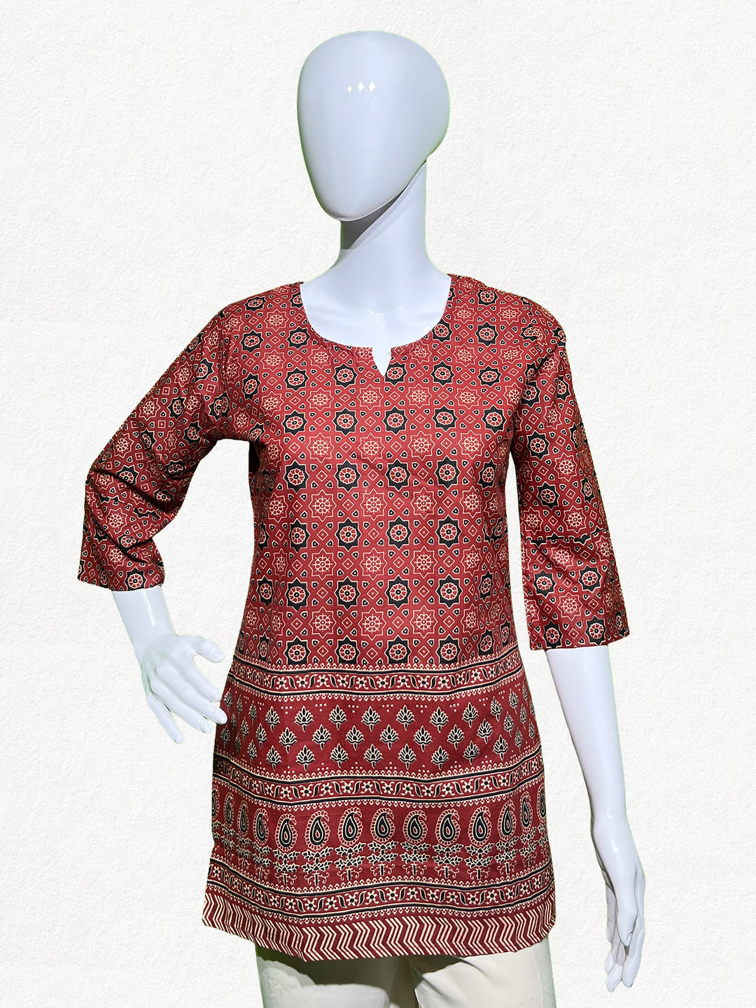 Happiora Crimson Ajrakh: Hand-Printed Heritage Kurti