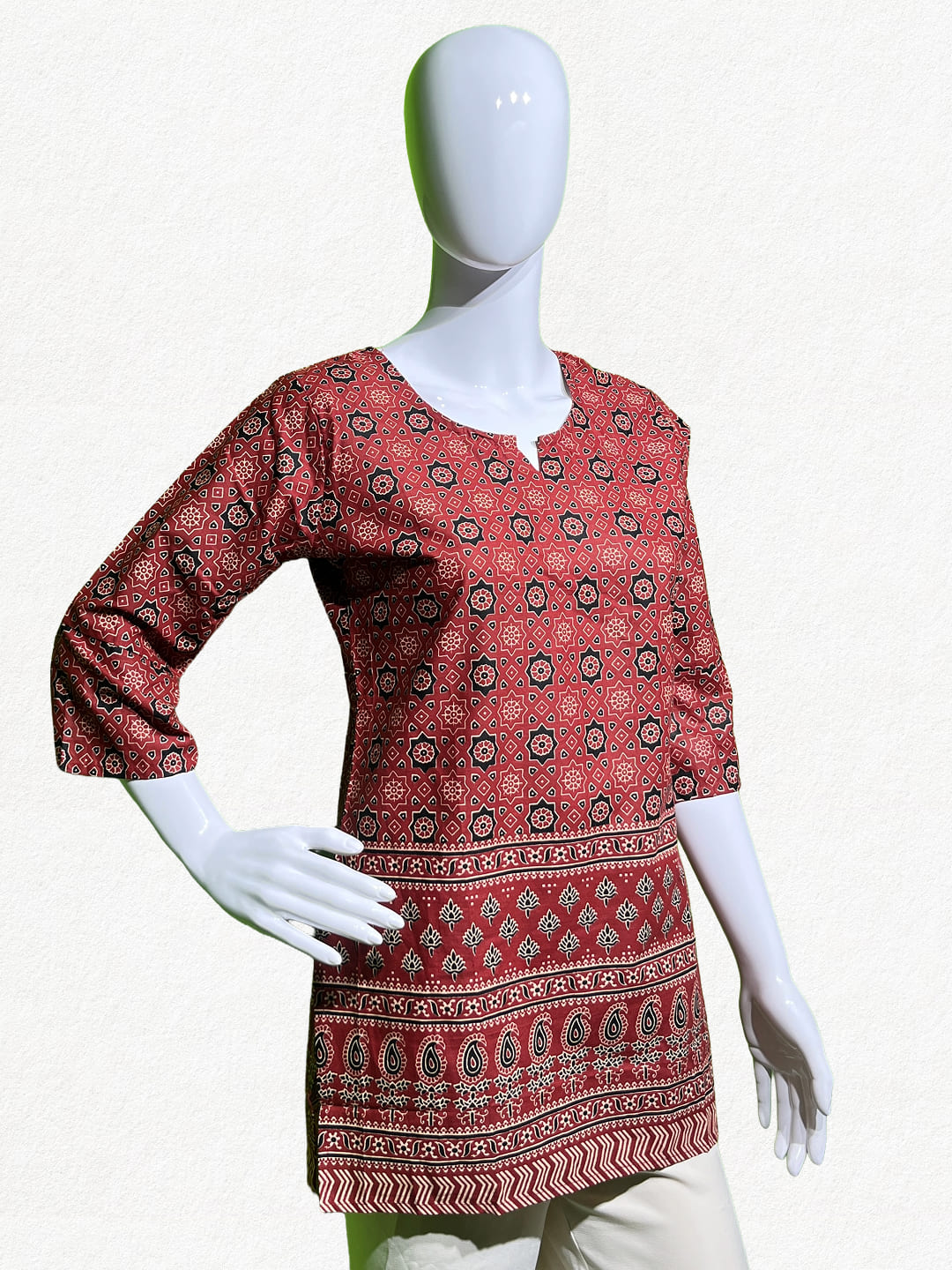 Happiora Crimson Ajrakh: Hand-Printed Heritage Kurti
