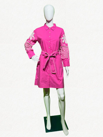 Happiora Petal Pink: Embroidered Cotton Shirt Dress