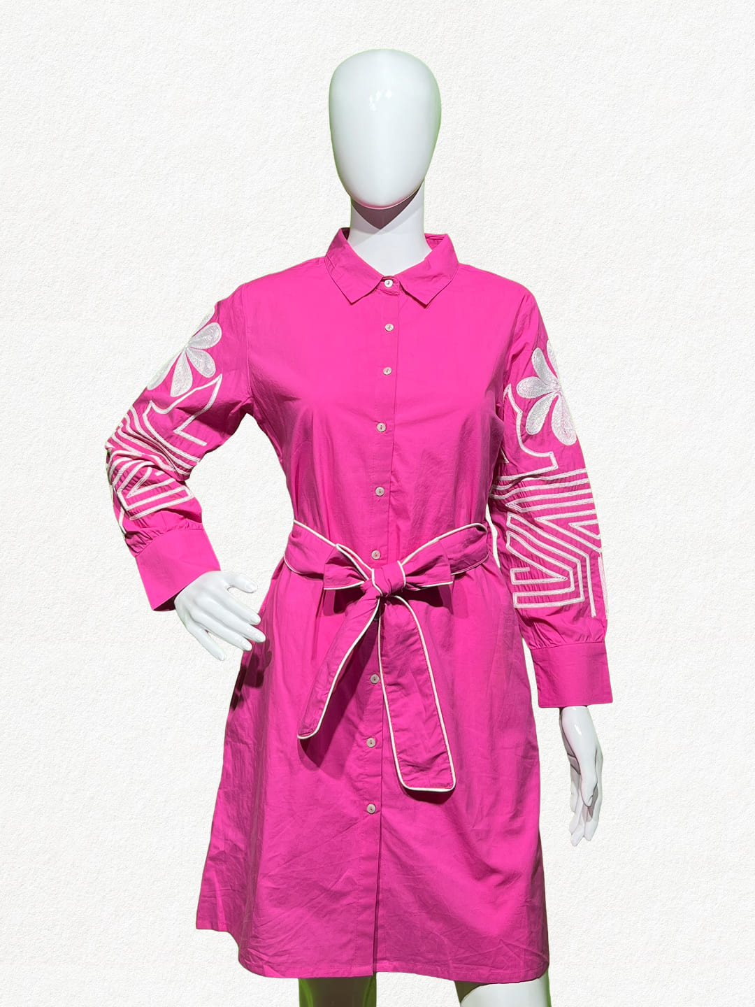 Happiora Petal Pink: Embroidered Cotton Shirt Dress
