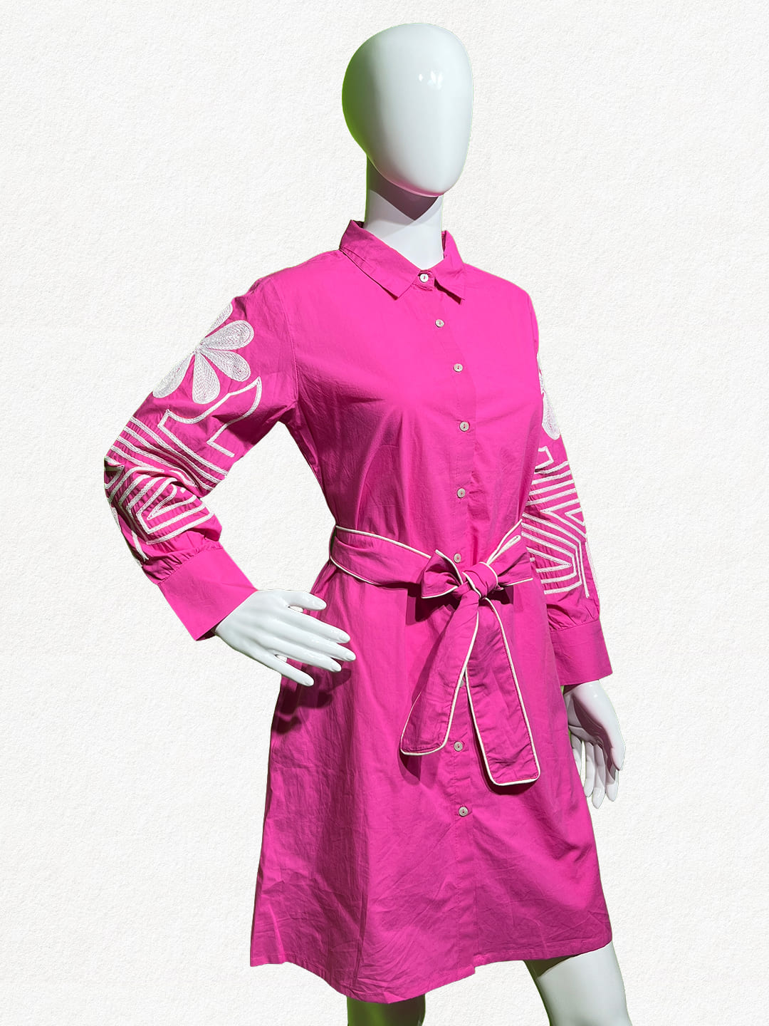 Happiora Petal Pink: Embroidered Cotton Shirt Dress