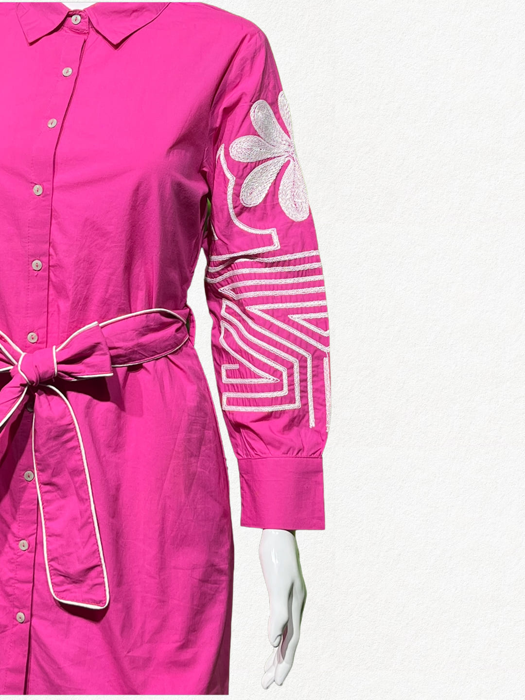 Happiora Petal Pink: Embroidered Cotton Shirt Dress