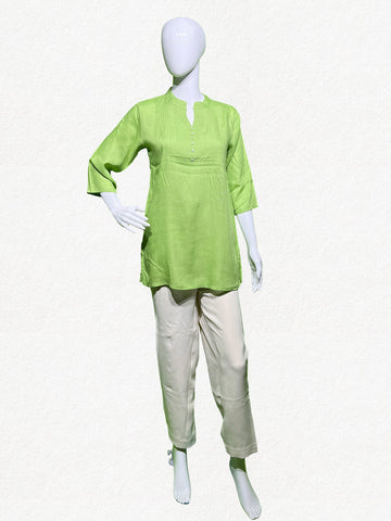 Happiora Lime Slub: Textured Pintuck Cotton Kurti