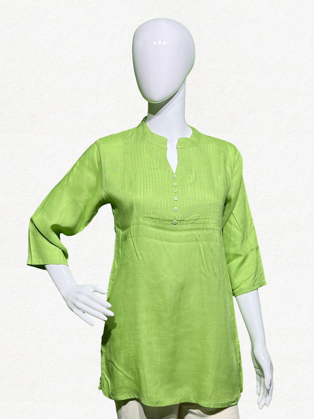 Happiora Lime Slub: Textured Pintuck Cotton Kurti