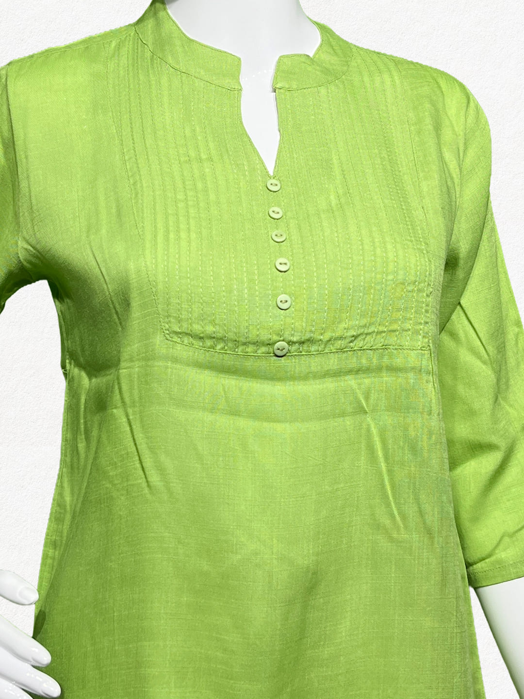Happiora Lime Slub: Textured Pintuck Cotton Kurti