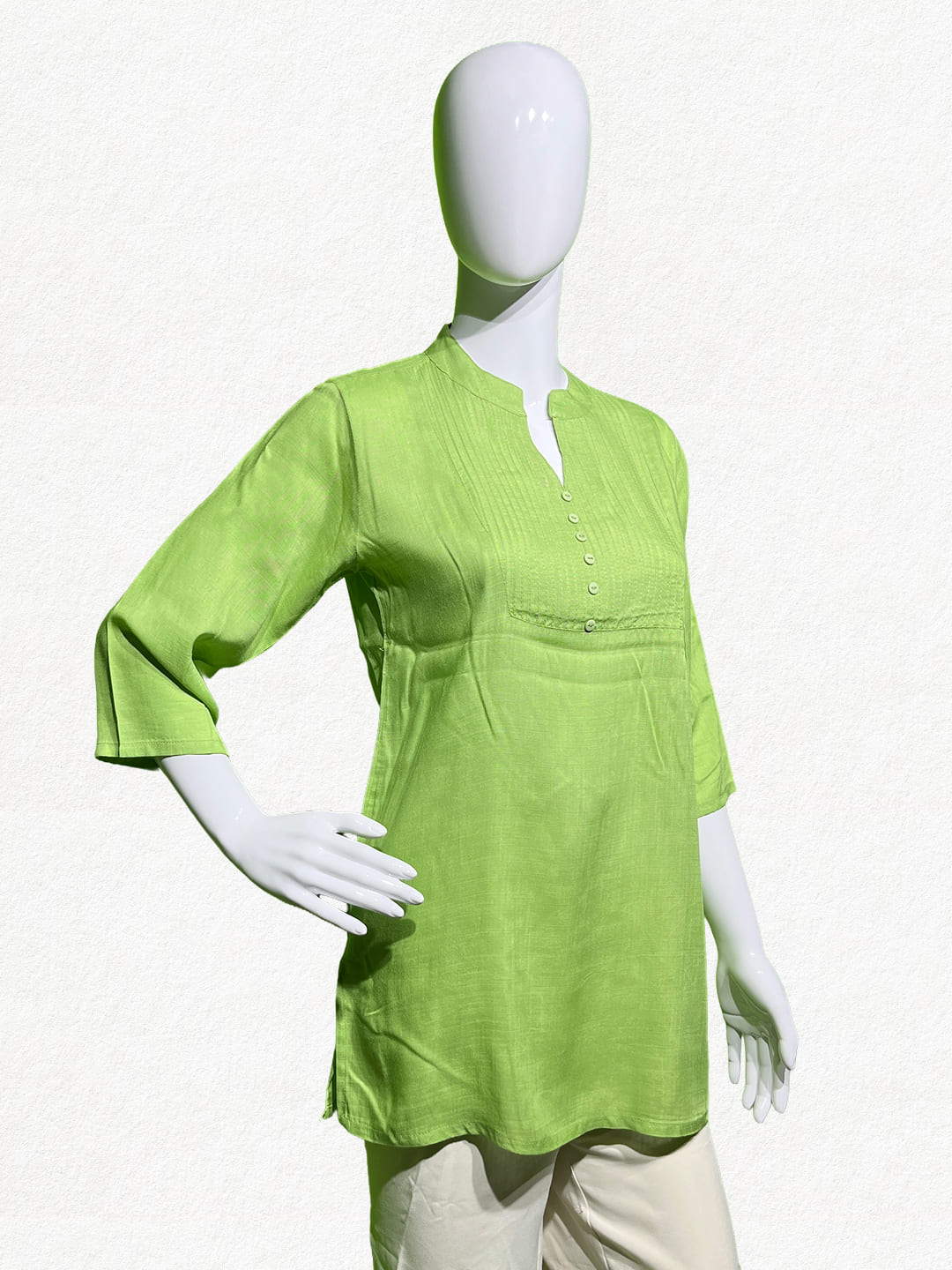 Happiora Lime Slub: Textured Pintuck Cotton Kurti