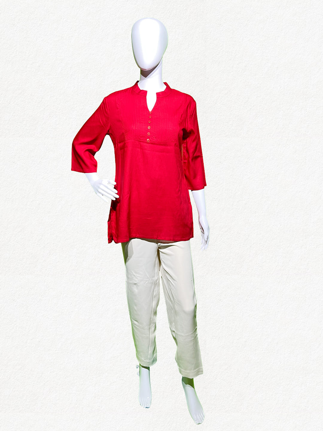 Happiora Scarlet Essence: Tailored Pintuck Cotton Kurti