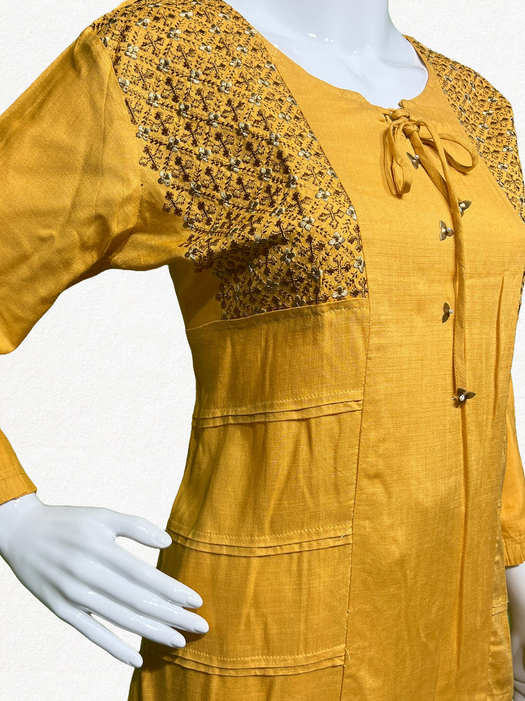 Happiora Golden Ochre: Embroidered Panel Cotton Kurti