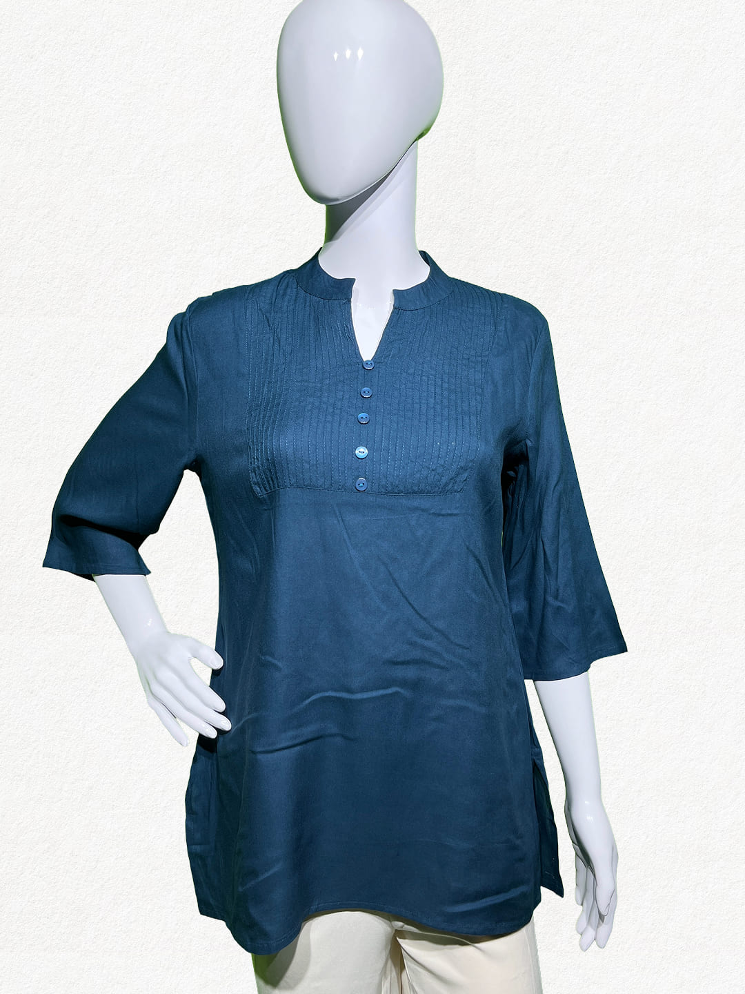 Happiora Slate Blue: Classic Pintuck Cotton Kurti