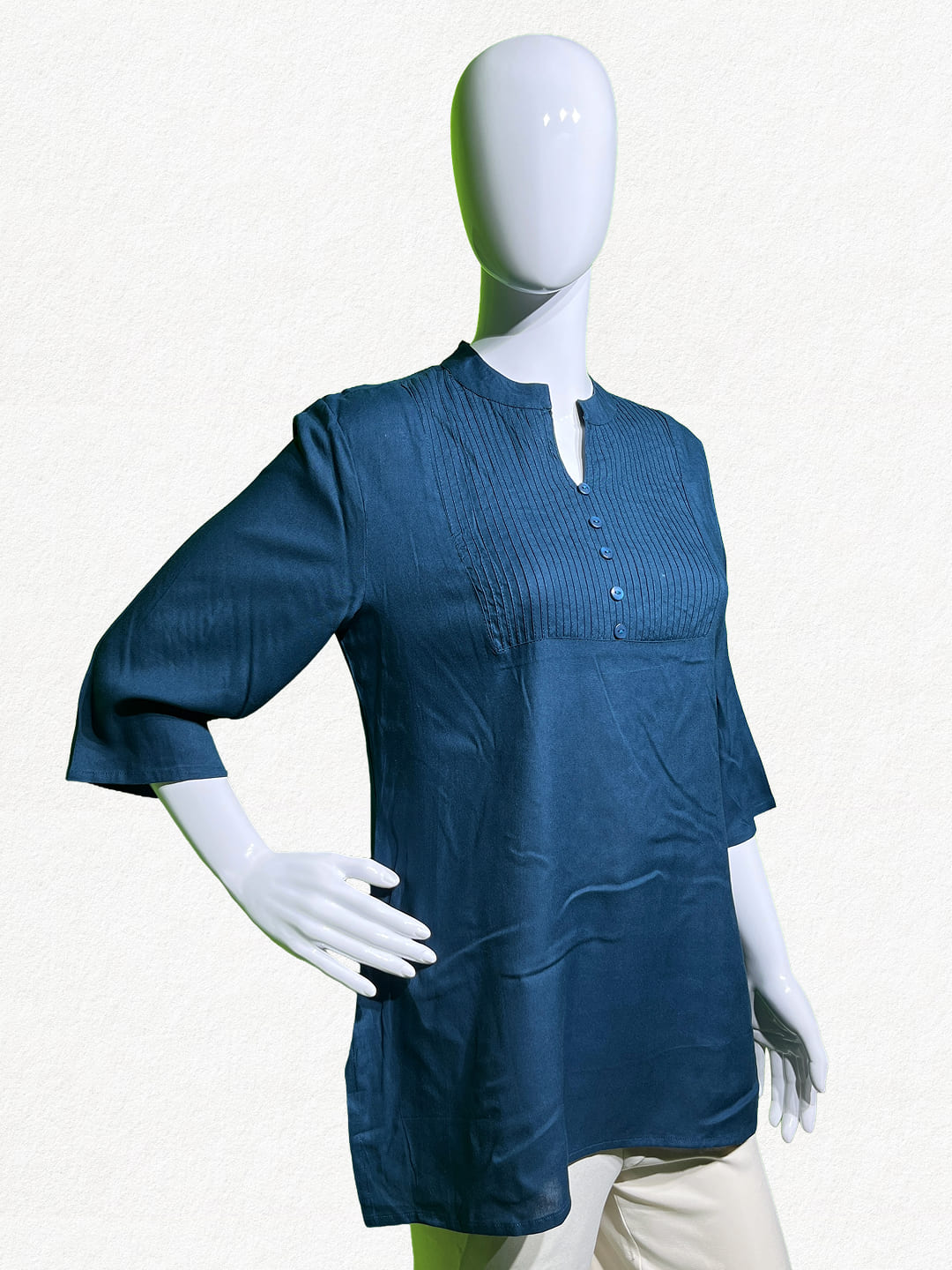 Happiora Slate Blue: Classic Pintuck Cotton Kurti