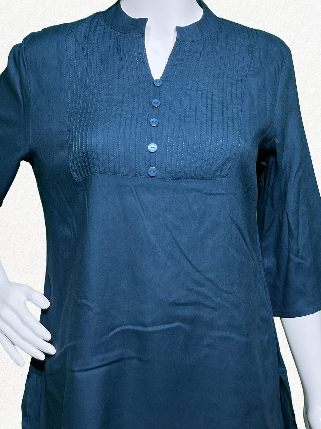 Happiora Slate Blue: Classic Pintuck Cotton Kurti