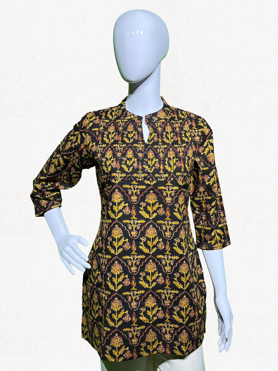 Happiora Navy Bloom: Floral Pintuck Cotton Kurti