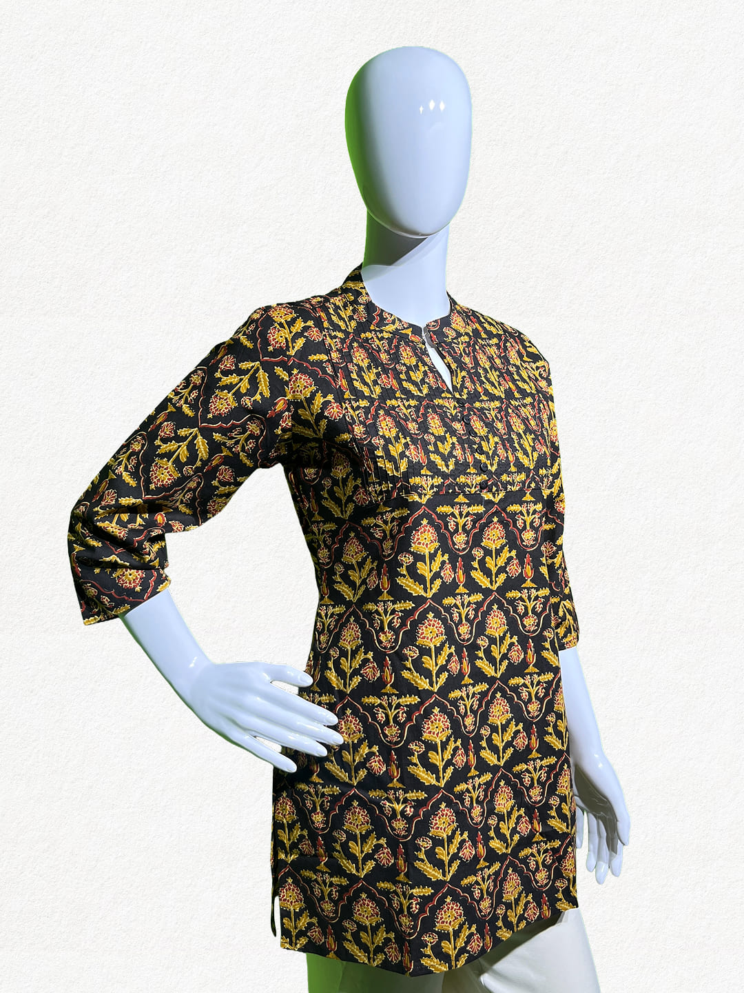 Happiora Navy Bloom: Floral Pintuck Cotton Kurti
