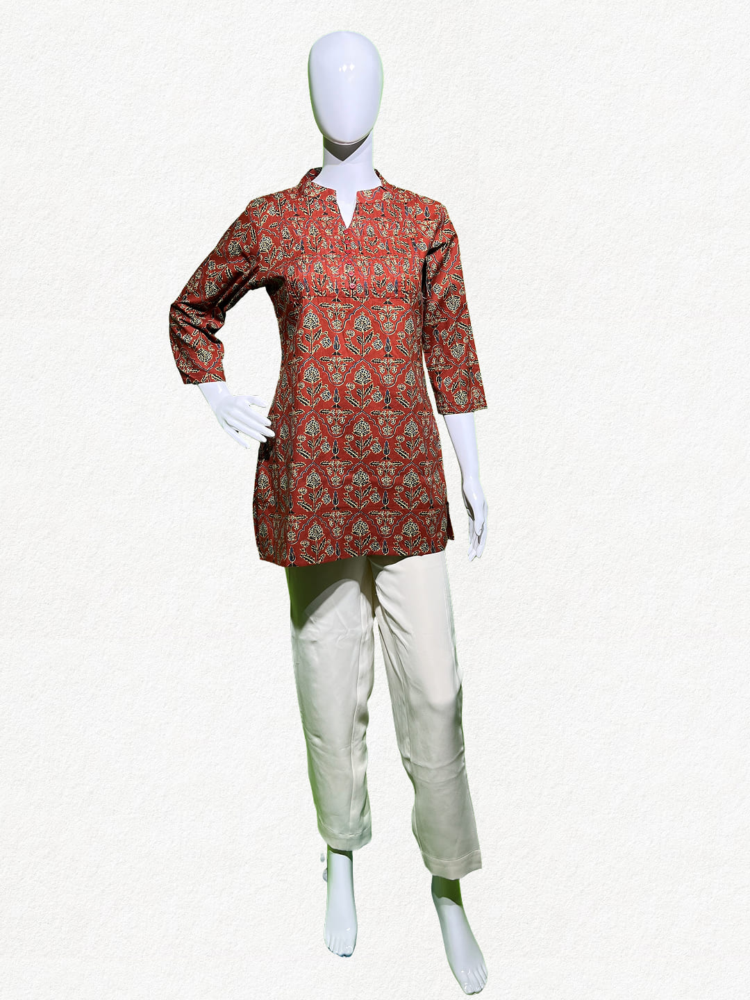 Happiora Maroon Floral: Pintuck Cotton Kurti