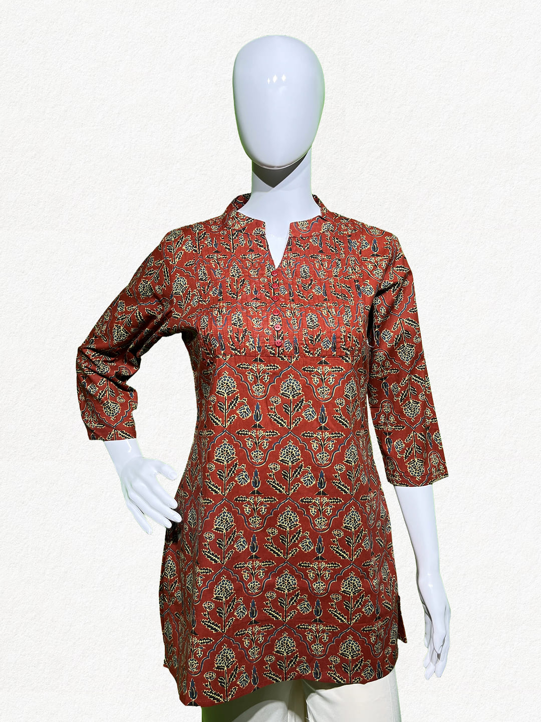 Happiora Maroon Floral: Pintuck Cotton Kurti