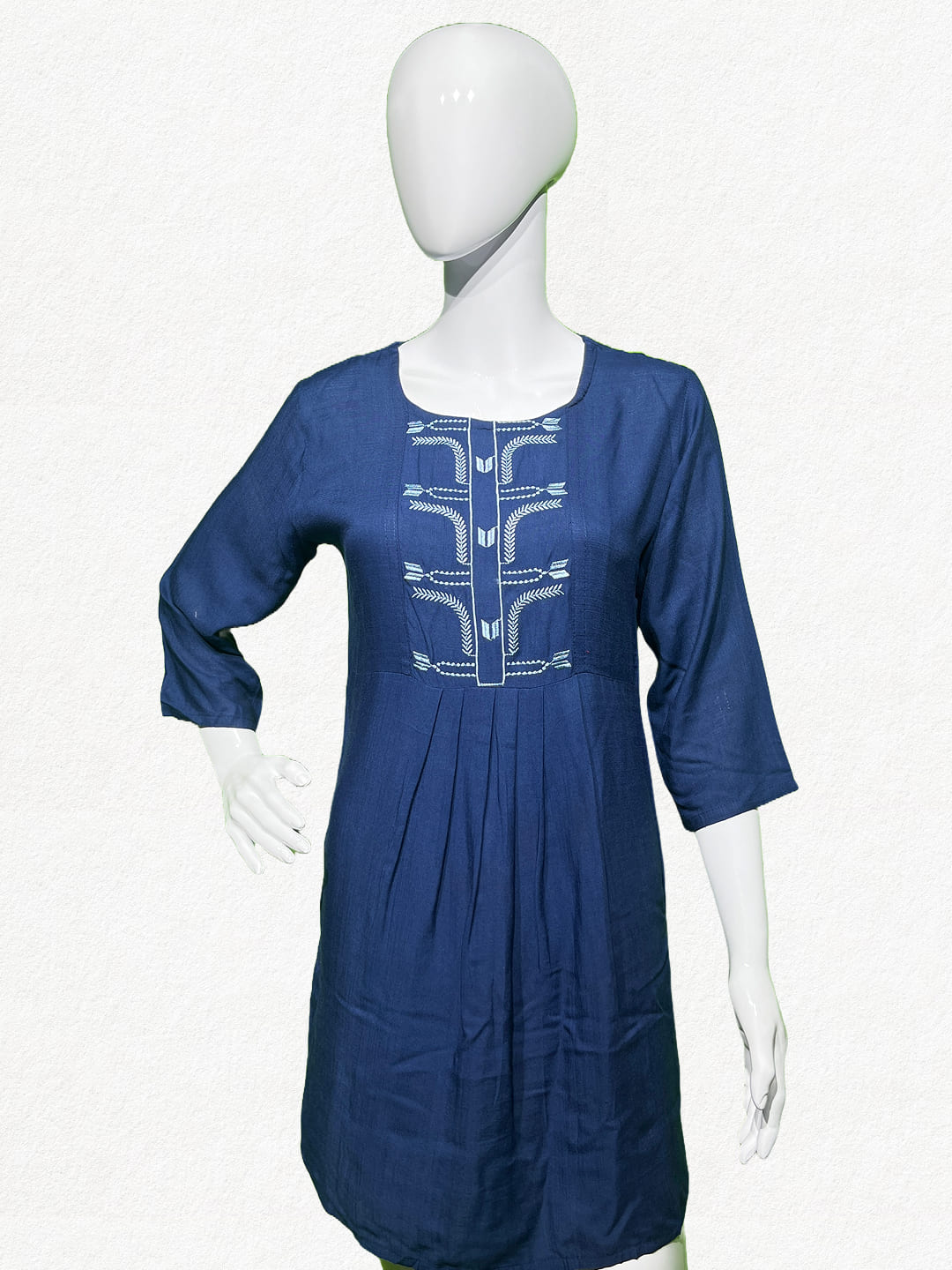 Midnight Blue Geometric Embroidered Short Kurti