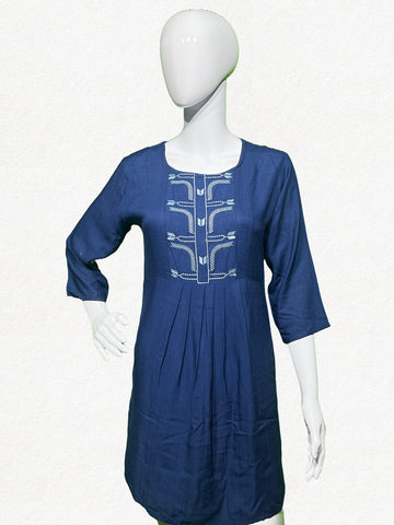 Midnight Blue Geometric Embroidered Short Kurti