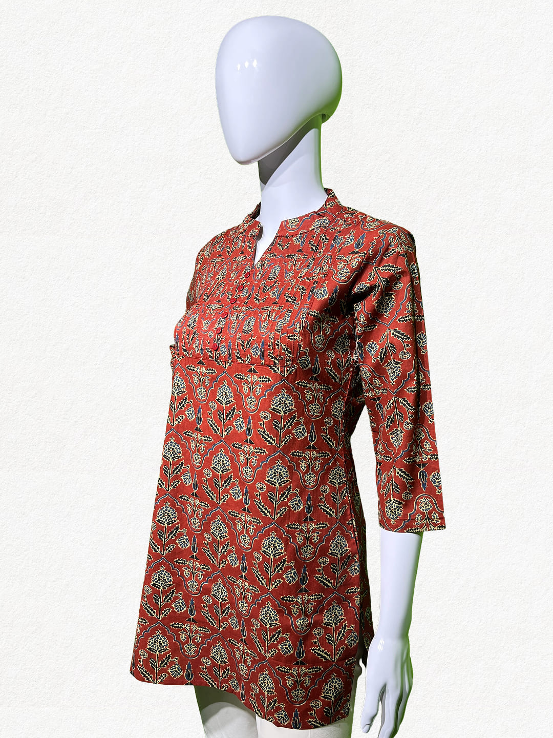 Happiora Maroon Floral: Pintuck Cotton Kurti