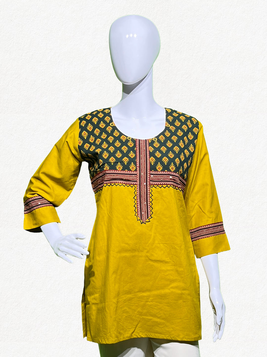 Happiora Ochre Heritage: Contrast Yoke Cotton Kurti