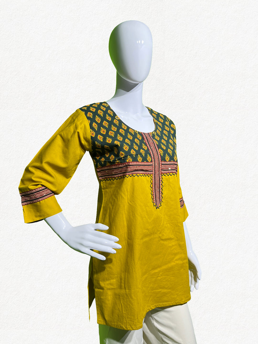Happiora Ochre Heritage: Contrast Yoke Cotton Kurti