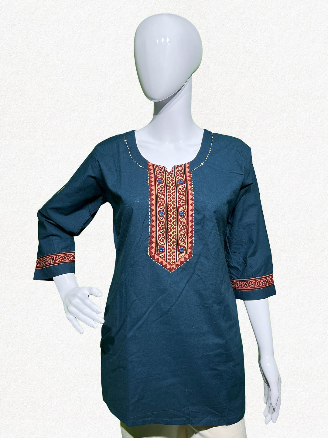 Happiora Indigo Heritage: Embroidered Yoke Cotton Kurti