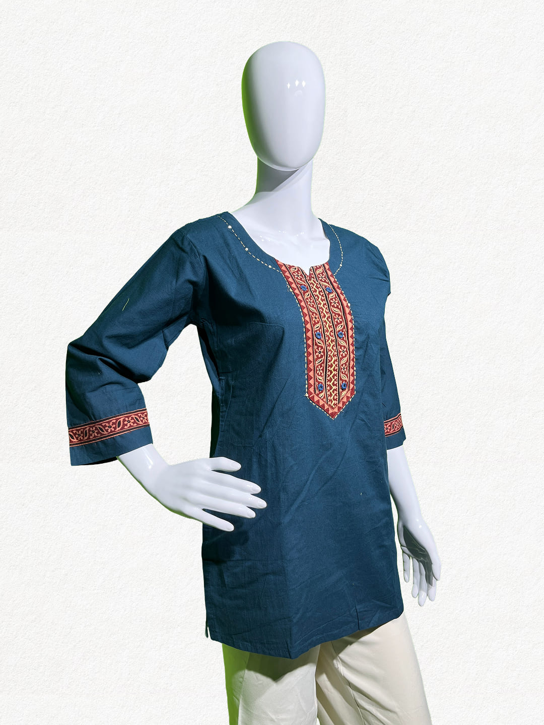 Happiora Indigo Heritage: Embroidered Yoke Cotton Kurti