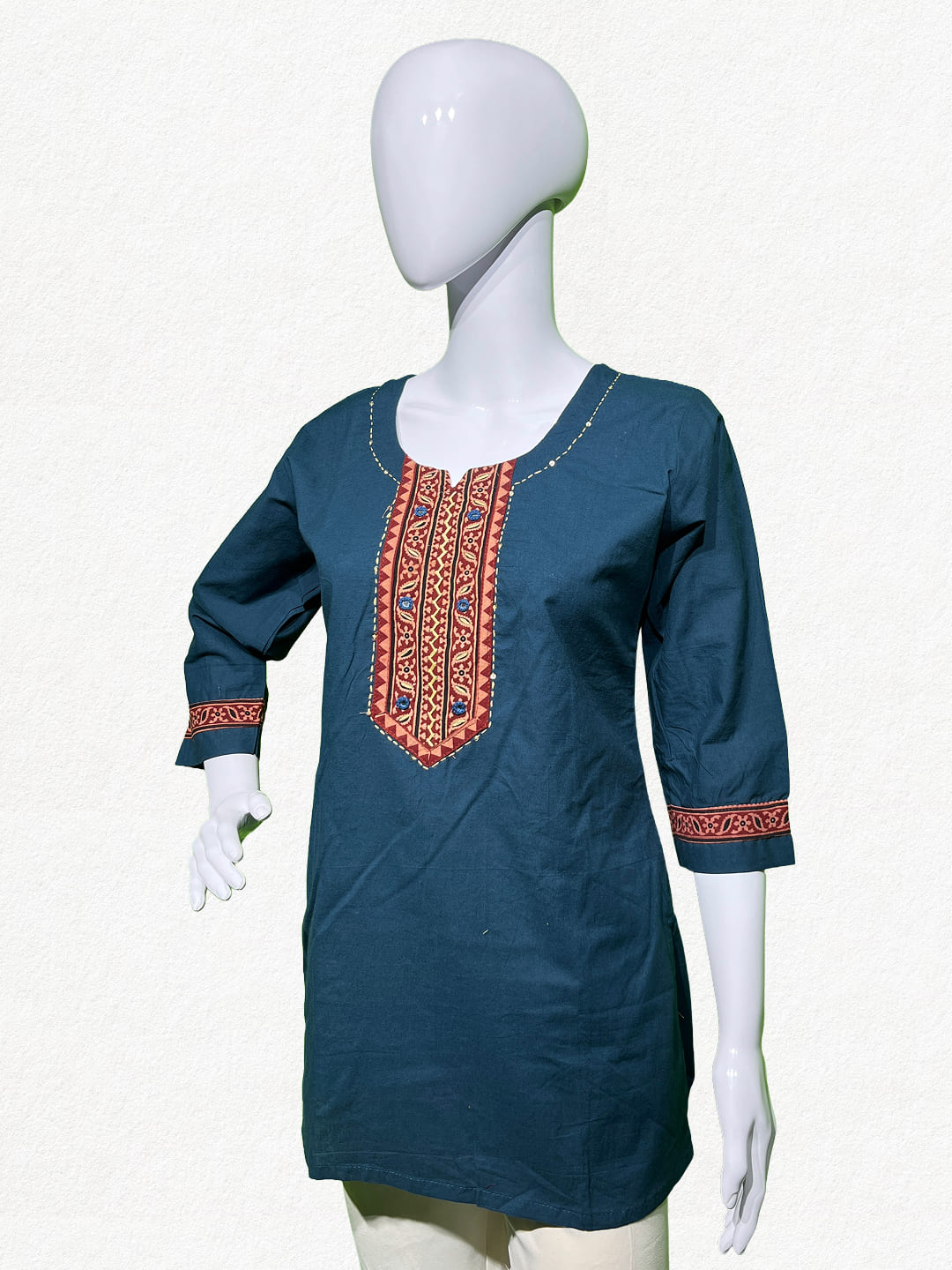 Happiora Indigo Heritage: Embroidered Yoke Cotton Kurti