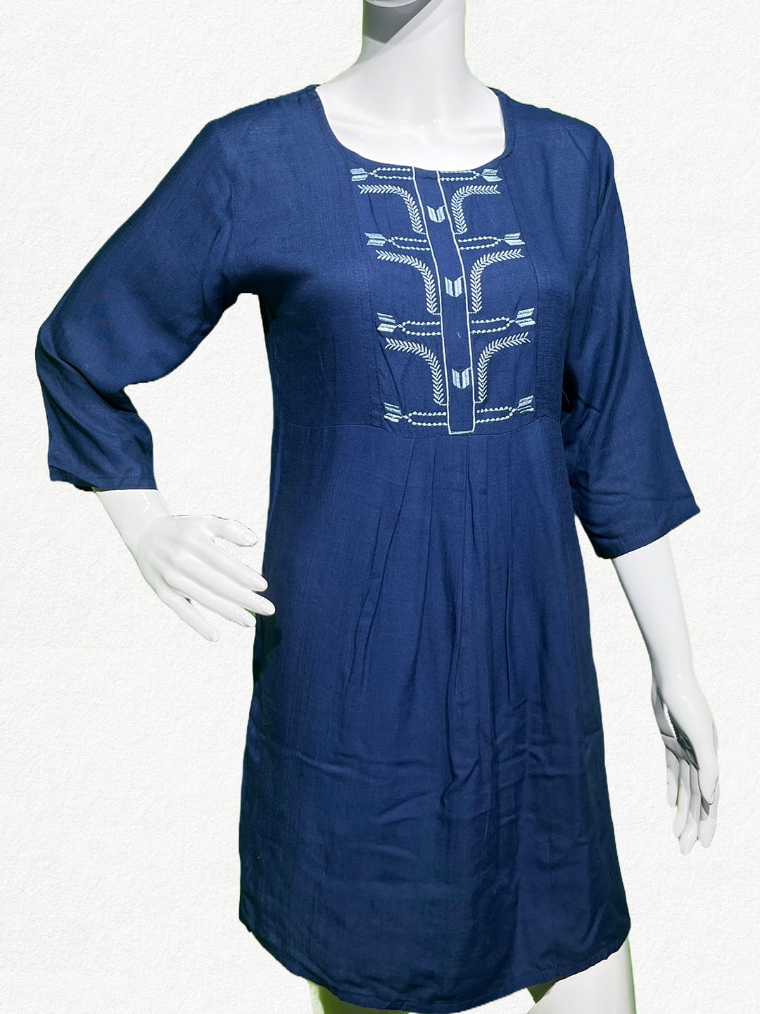 Midnight Blue Geometric Embroidered Short Kurti