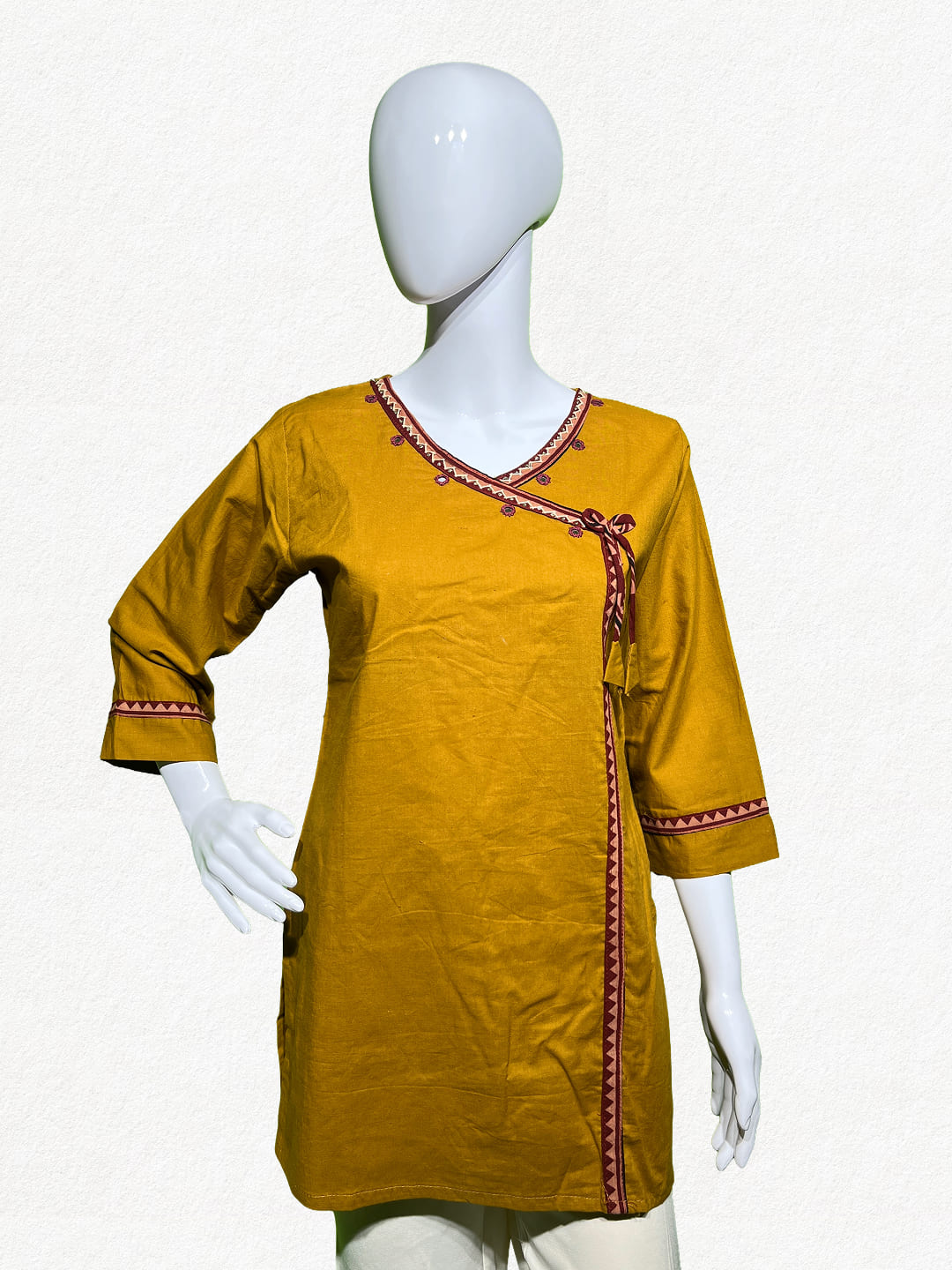 Happiora Mustard Angrakha: Wrap-Style Cotton Kurti