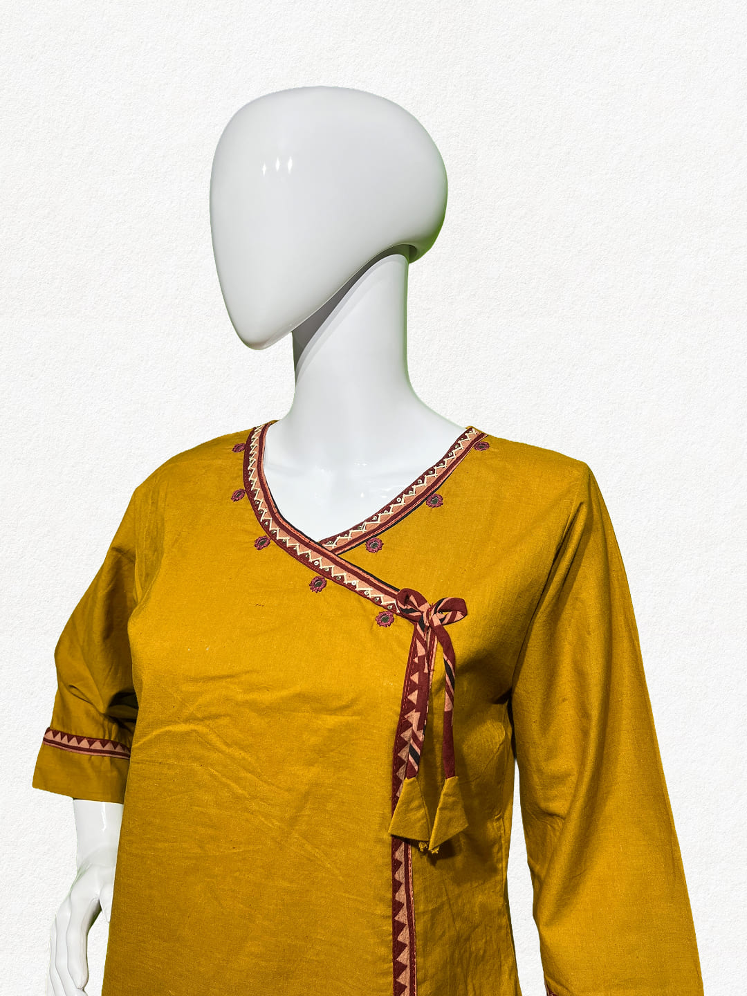 Happiora Mustard Angrakha: Wrap-Style Cotton Kurti