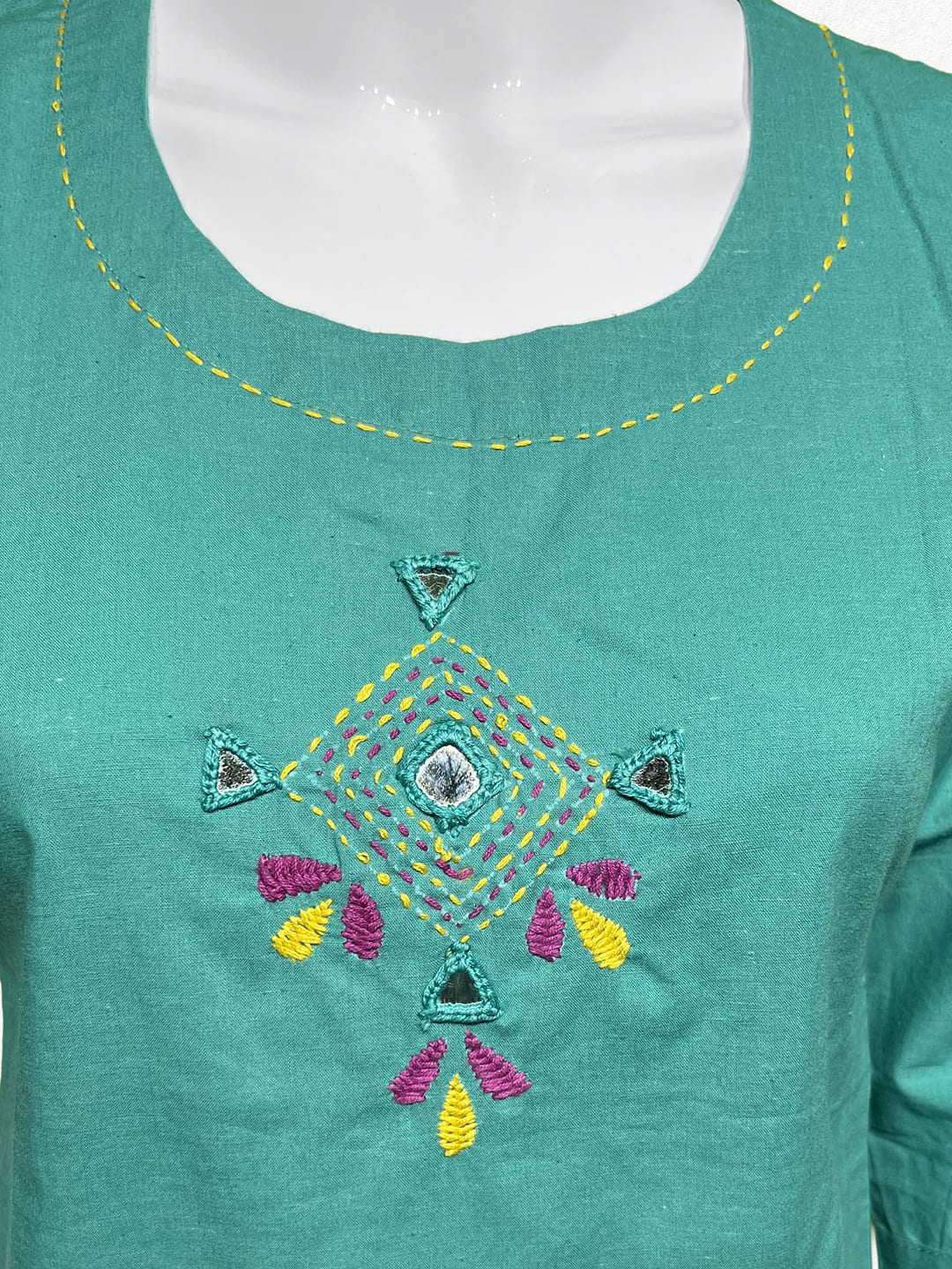Happiora Teal Diamond: Hand-Embroidered Minimalist Kurti