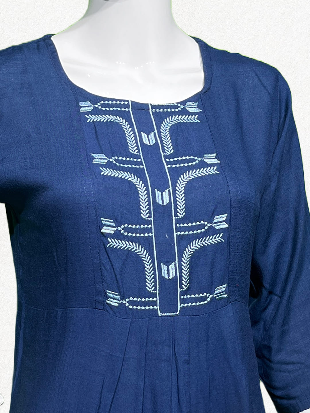 Midnight Blue Geometric Embroidered Short Kurti