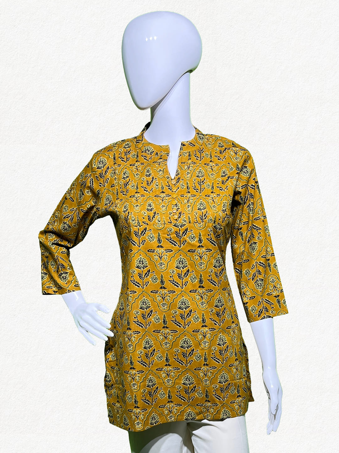 Happiora Mustard Blossom: Floral Pintuck Short Kurti