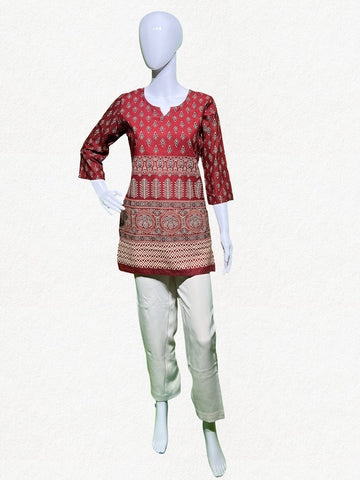 Happiora Ruby Ajrakh: Authentic Hand-Printed Kurti