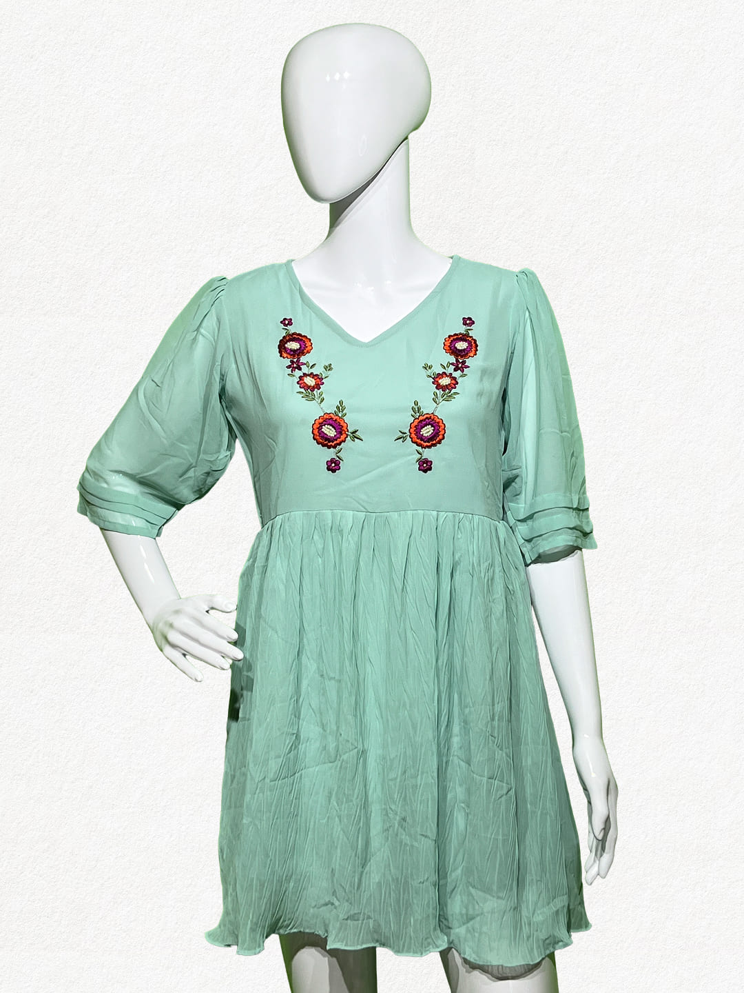 Mint Sorbet: Crushed Georgette Embroidered Tunic