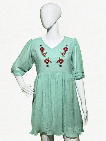 Mint Sorbet: Crushed Georgette Embroidered Tunic