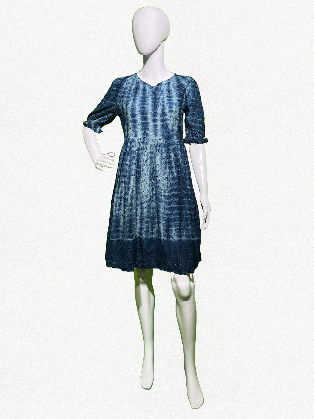 Indigo Skies: Shibori Tie-Dye Schiffli Cotton Tunic