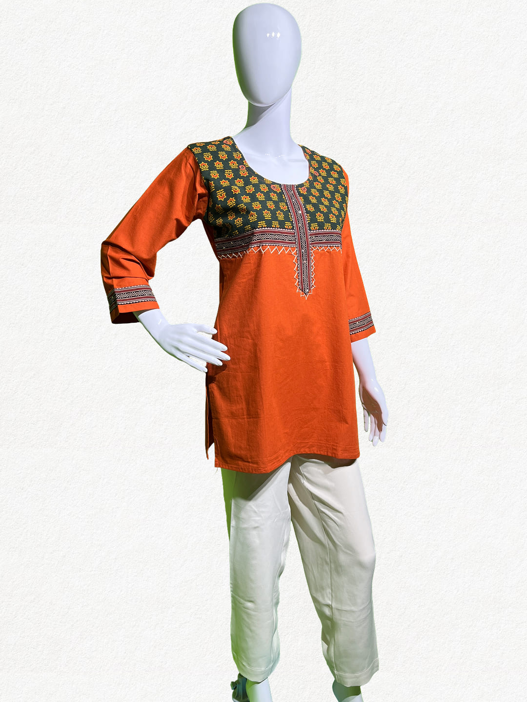 Happiora Ochre Heritage: Contrast Yoke Cotton Kurti