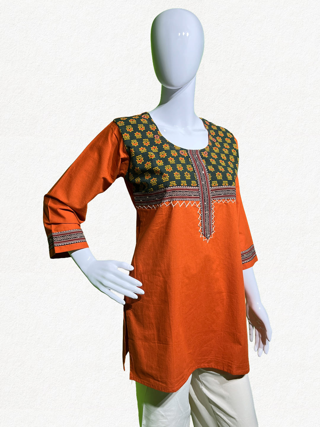 Happiora Ochre Heritage: Contrast Yoke Cotton Kurti