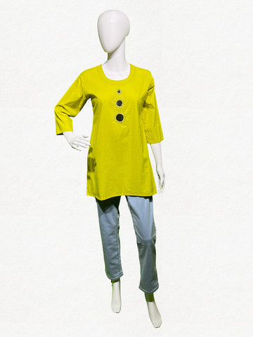 Happiora Lime Glimmer: Authentic Mirror Work Cotton Tunic