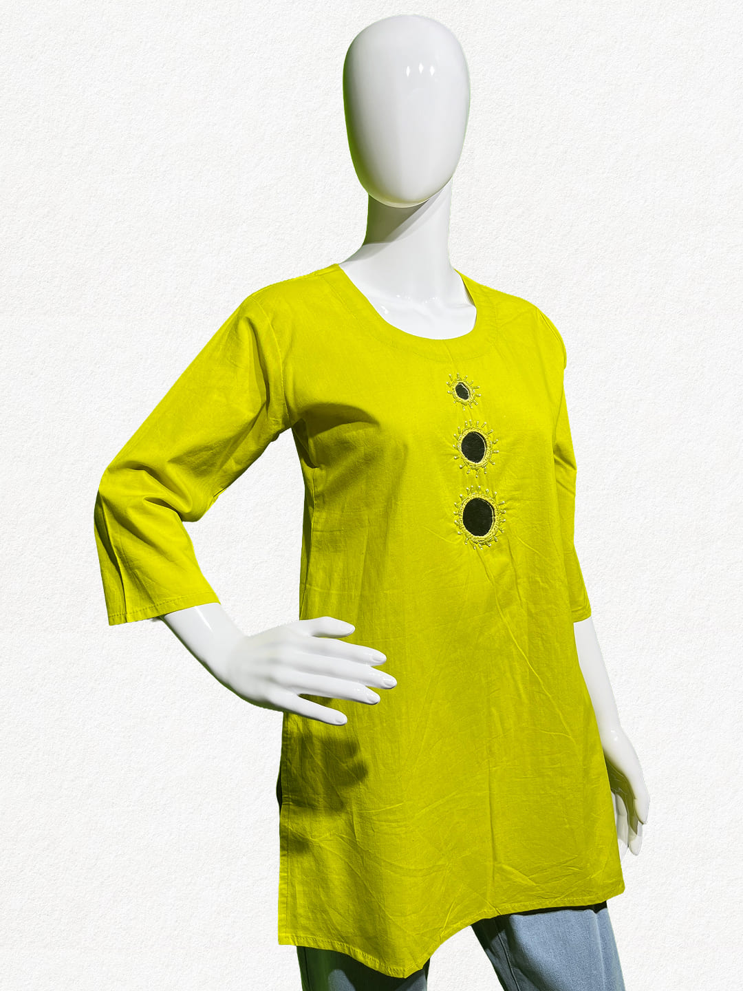 Happiora Lime Glimmer: Authentic Mirror Work Cotton Tunic