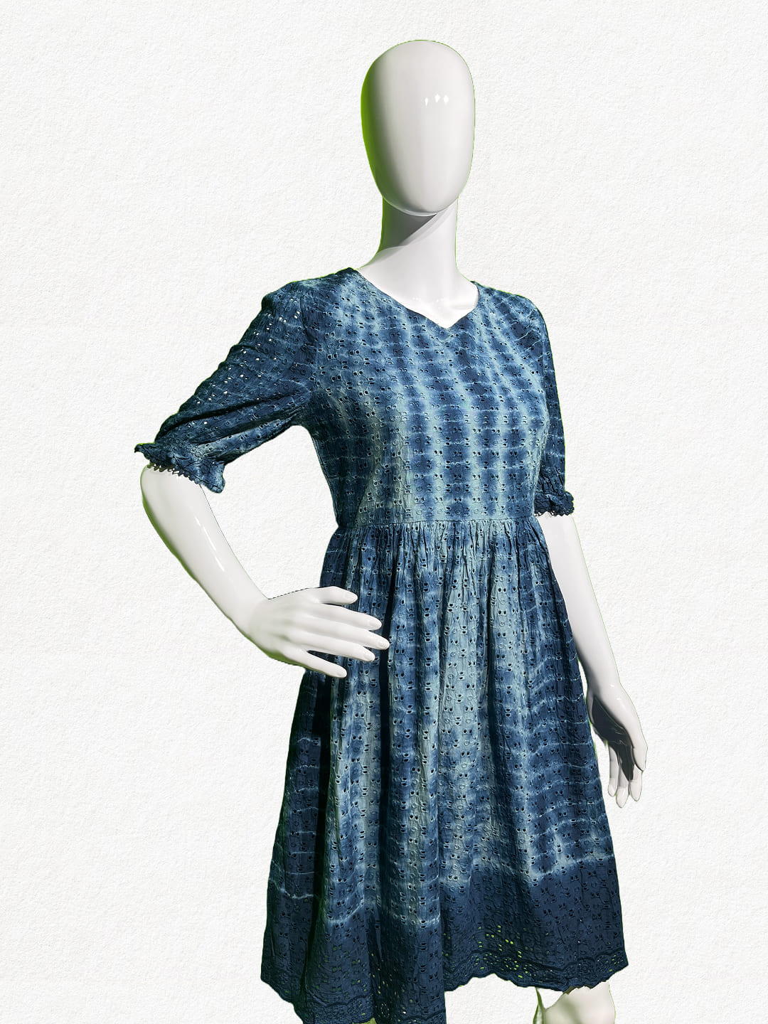 Indigo Skies: Shibori Tie-Dye Schiffli Cotton Tunic