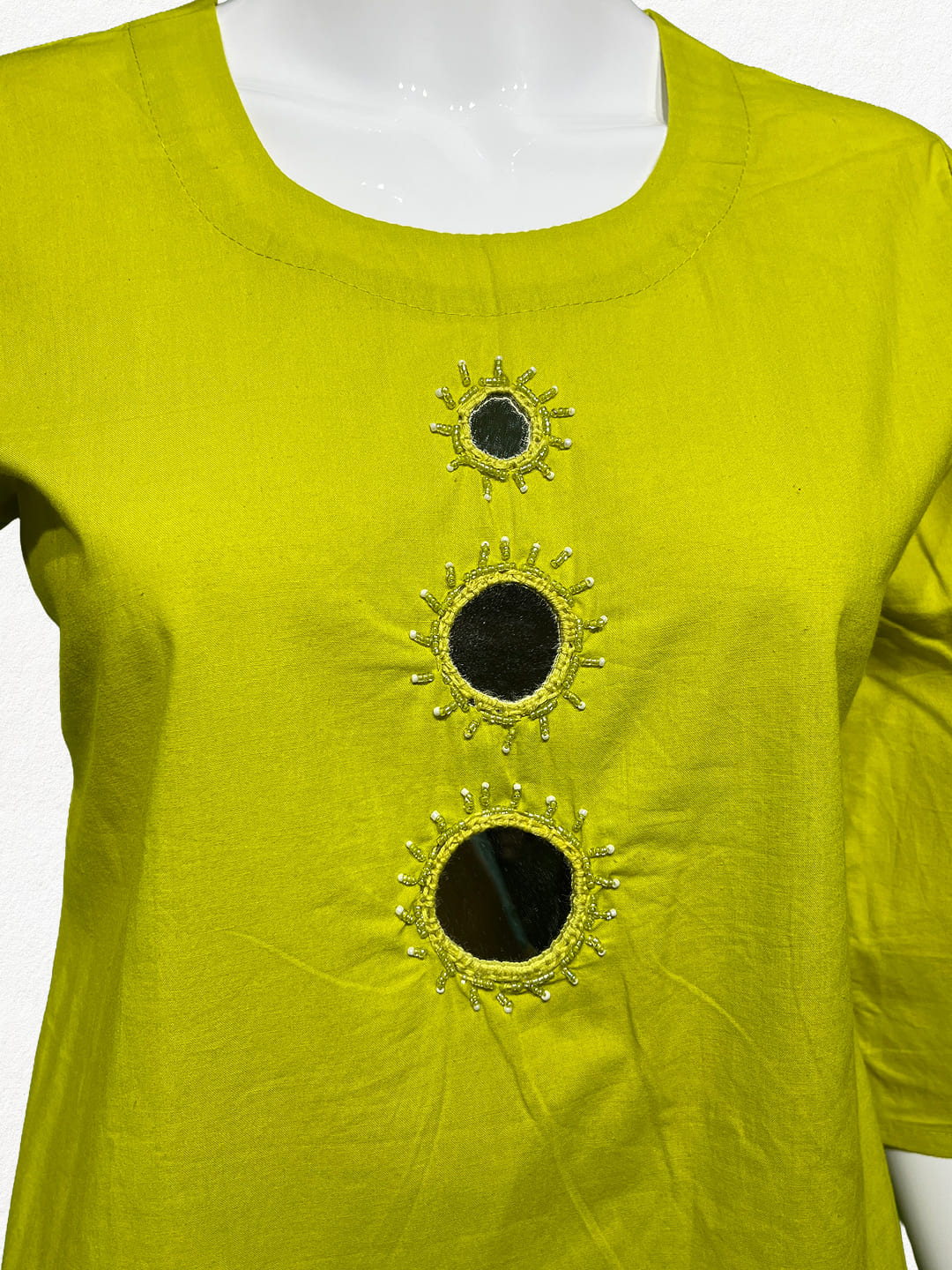 Happiora Lime Glimmer: Authentic Mirror Work Cotton Tunic